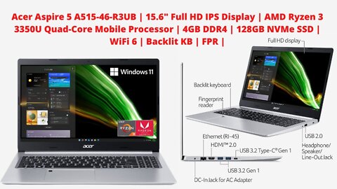 Acer Aspire 5 A515 46 R3UB 15 6 Full HD IPS Display AMD Ryzen 3