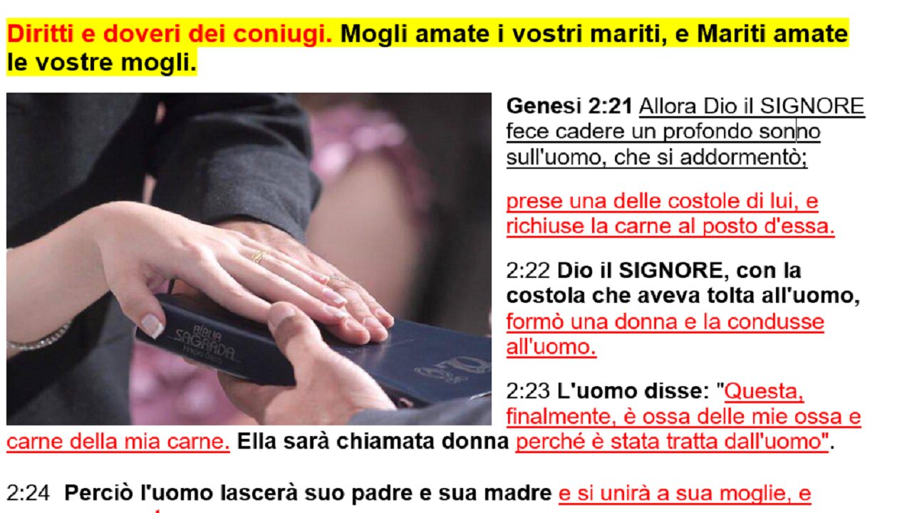 Diritti e doveri dei coniugi. Mogli amate i vostri mariti, e Mariti amate le vostre mogli.