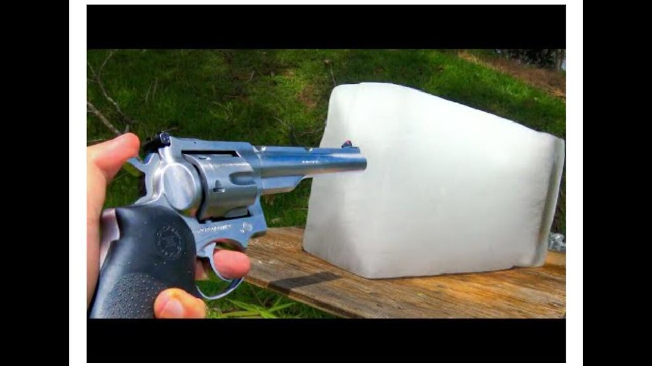 .44 magnum revolver shot on ice block