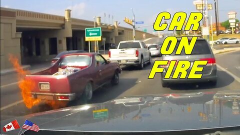 A car caught fire while cruising down