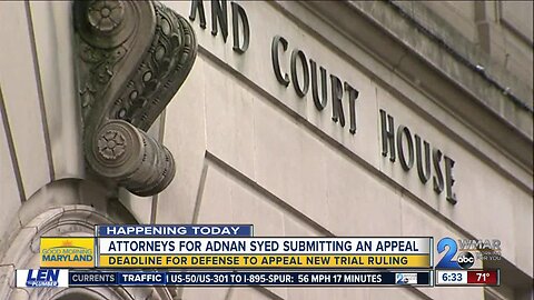 Attorneys for Adnan Syed submitting an appeal for new trial ruling