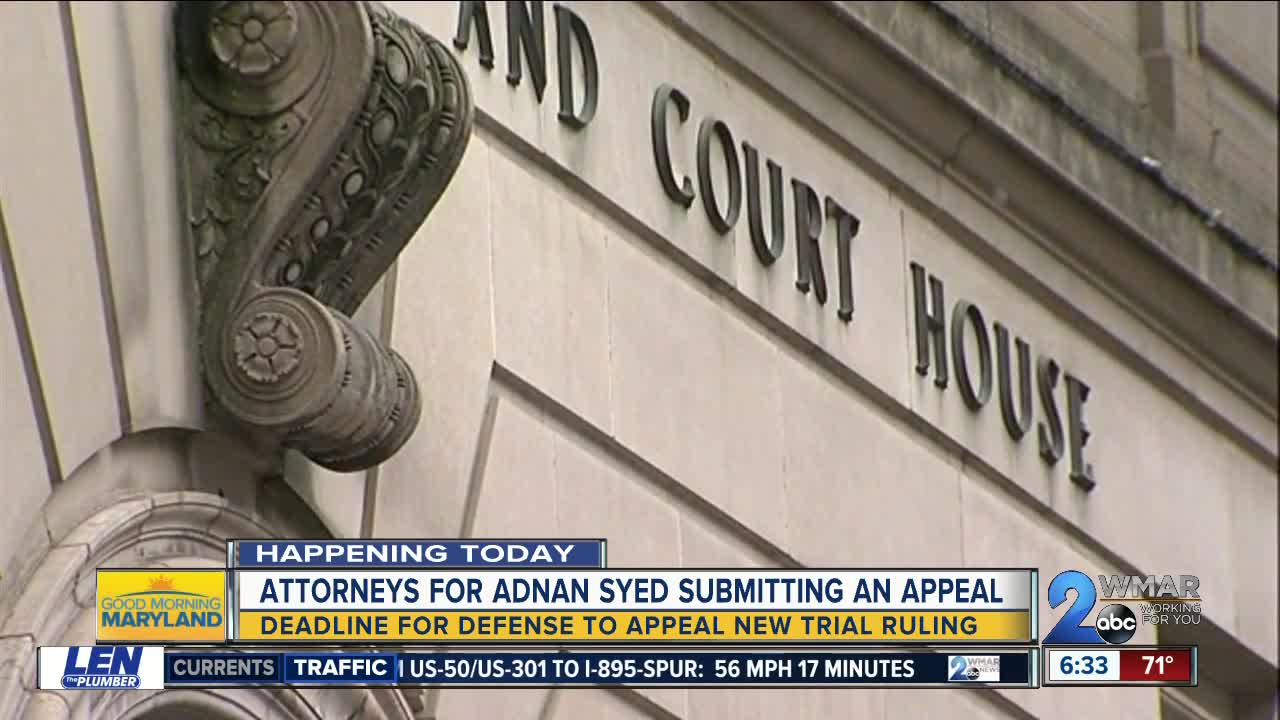 Attorneys for Adnan Syed submitting an appeal for new trial ruling