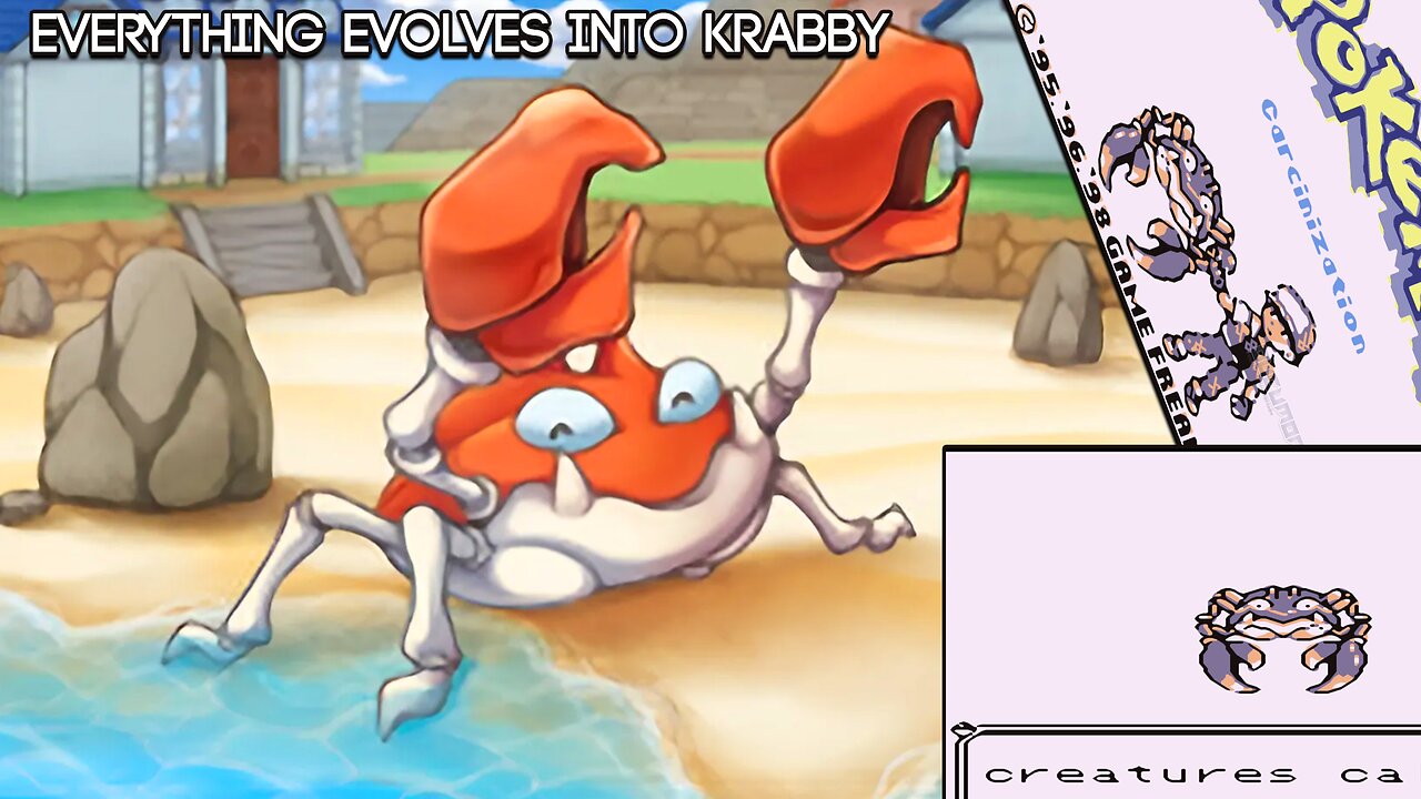 Pokemon Carcinization - GB ROM Hack, Everything evolves into Krabby and some more QoL Tweaks.