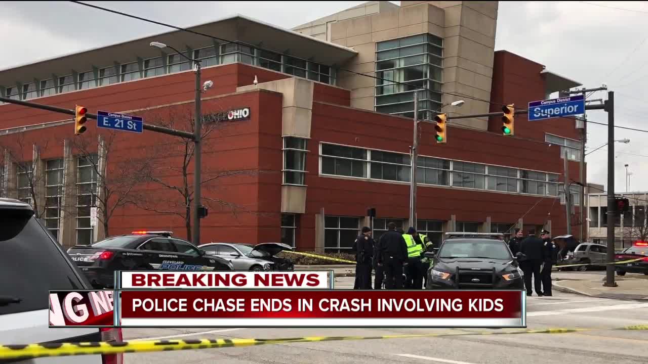 6 children, 4 adults injured when car crashes while fleeing police in Downtown Cleveland