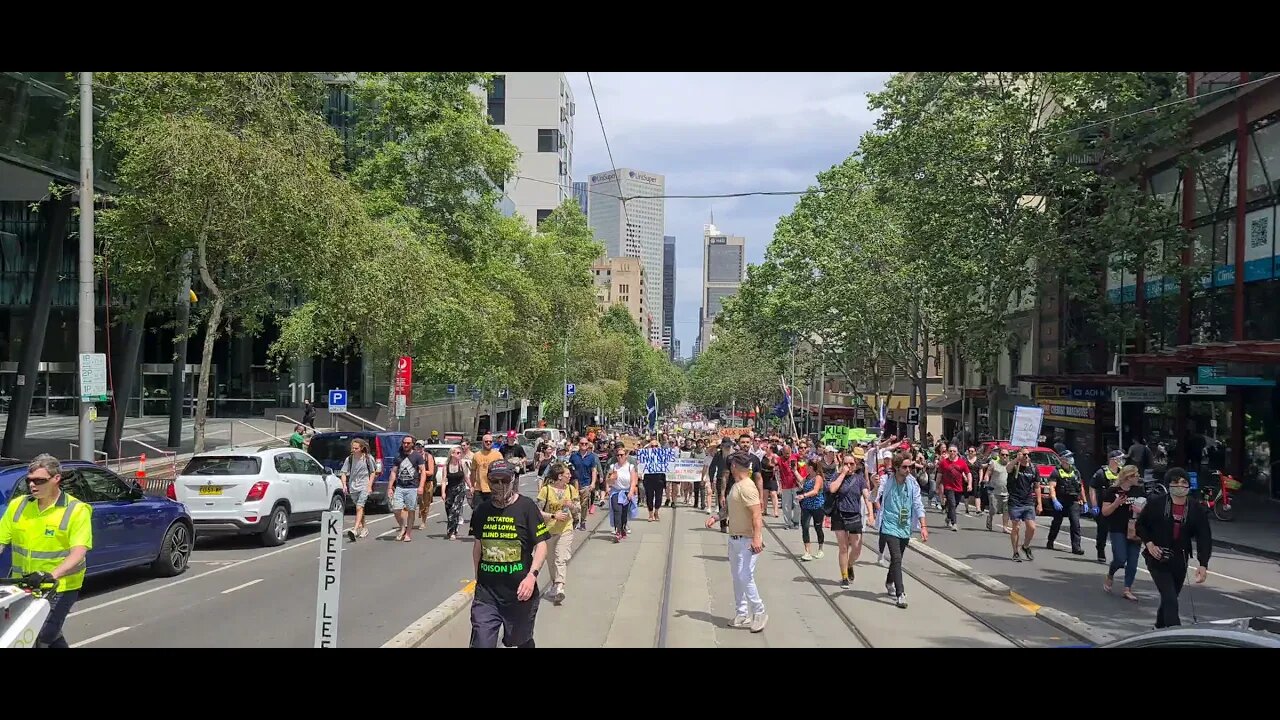 Wall of Protestors March Past Police en route to the State Parliament (06/11/21) Melbourne Australia