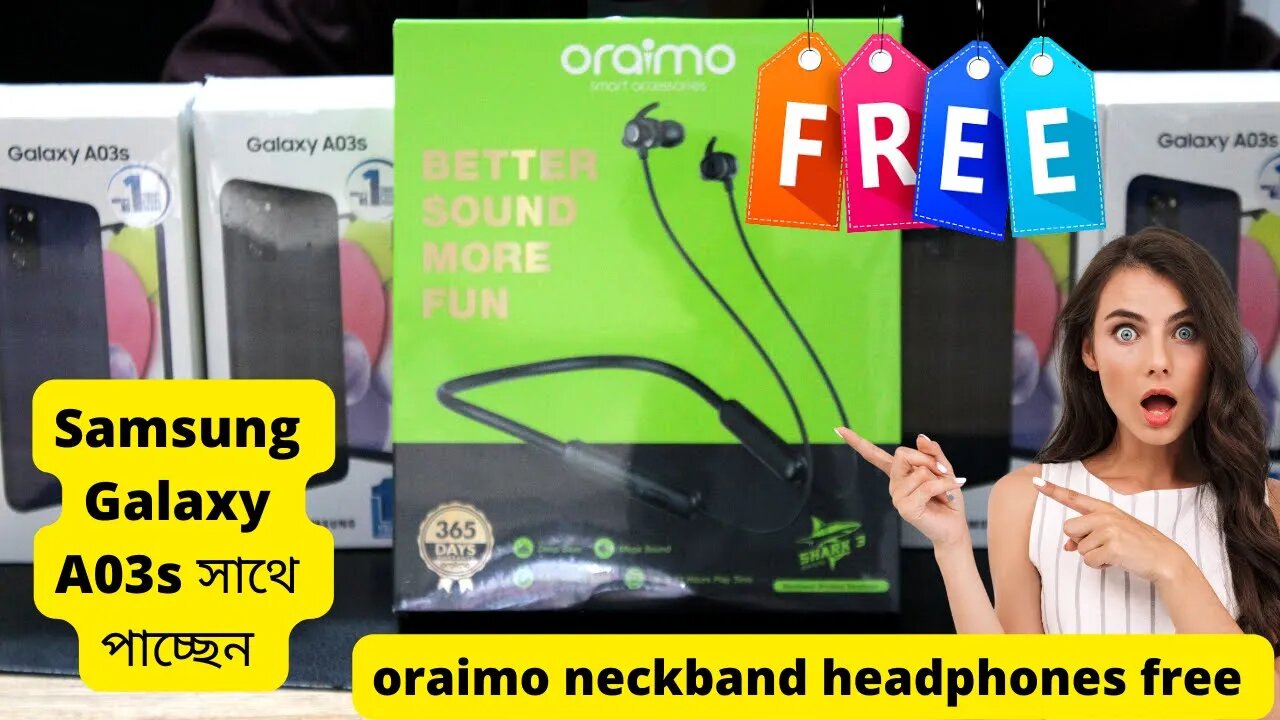 Samsung Galaxy A03s সাথে পাচ্ছেন oraimo neckband headphones free