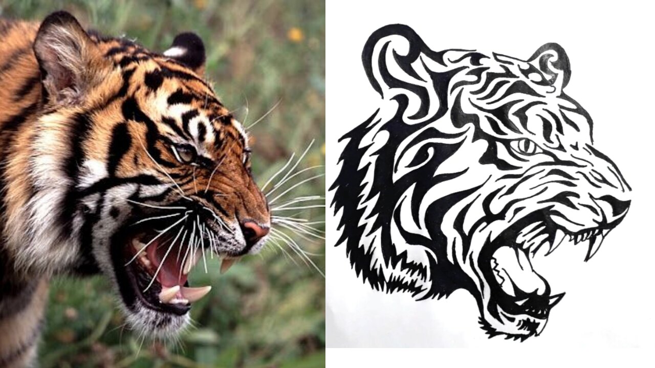 How to Draw tiger head tribal art