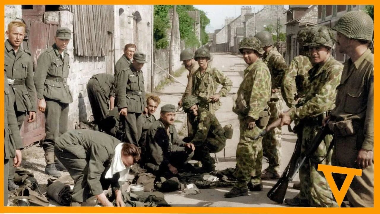 Rare US Troops wearing the two-piece herringbone camouflage uniform Normandy 1944.