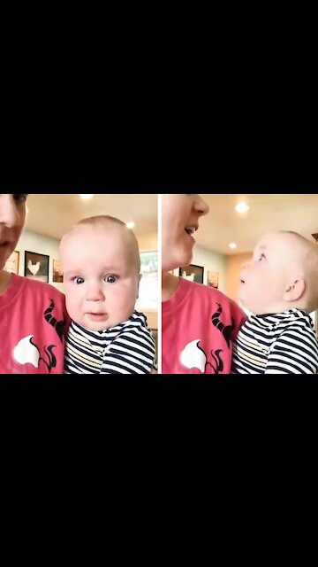 Baby gets scared and cries with his mother's singing