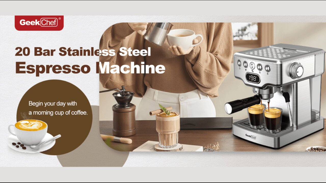 Geek Chef Espresso Machine, 20 Bar Espresso Maker