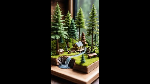 Magical Miniature Forest with Tiny Cabin and Waterfall