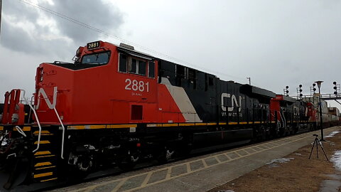 CN 2881 & CN 3901 Locomotive Intermodal Train Eastbound In Ontario