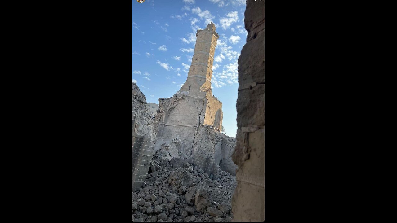 Arab resources report the destruction of Gaza's Grand Mosque by the Israeli Air Force.