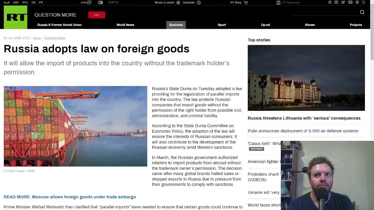 Russia adopts law to import goods without the permission of the right holder