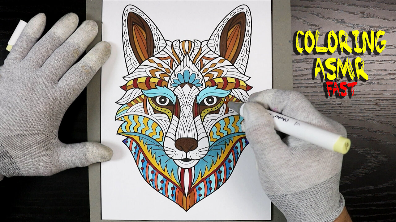 ASMR Coloring A Wolf - Mandala-FAST