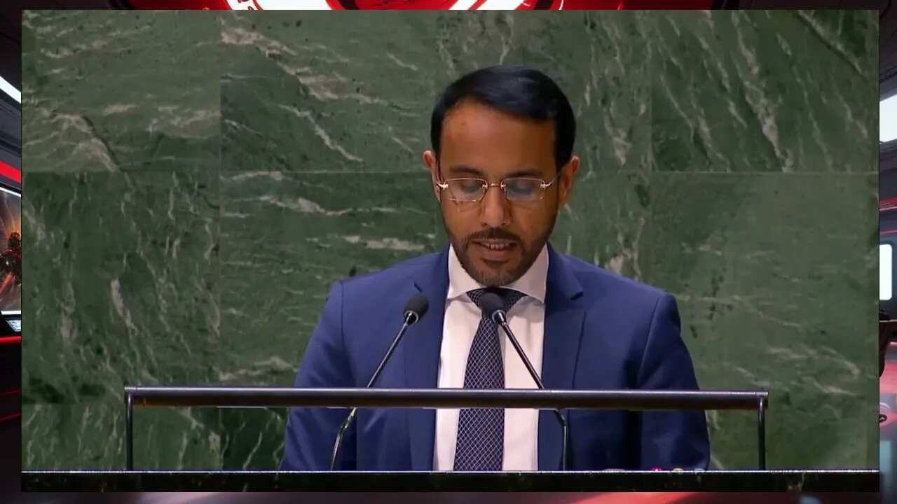 A representative for Oman addresses the General Assembly emergency session on Gaza