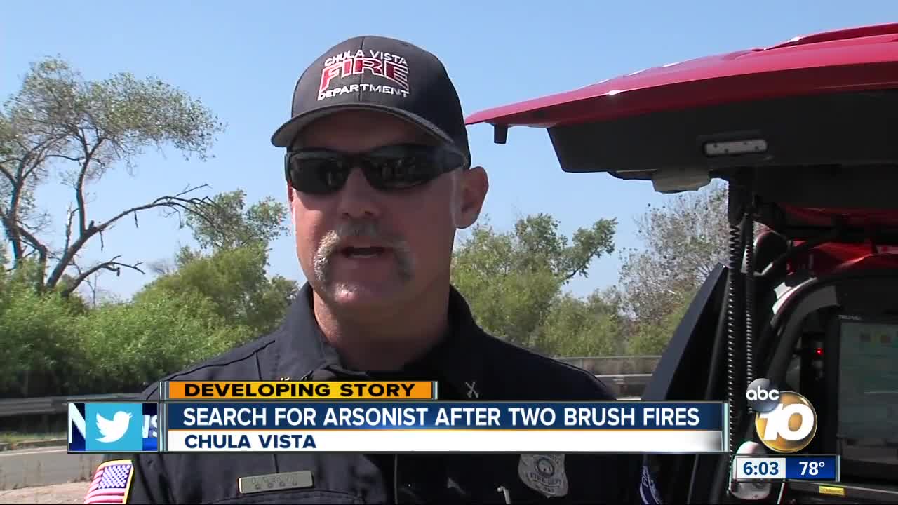 Search for arsonist in Chula Vista after two brush fires