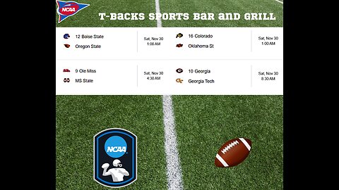 T-Backs Sports Bar and Grill Sports Schedule and Pizza special for Saturday Nov 30, 2024