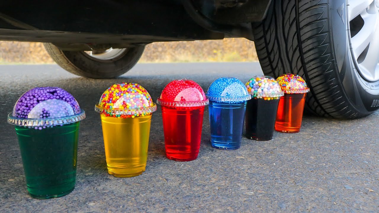 Squashing Crunchy and Soft Things! Coca-cola, Sprite, Fanta, Mirinda and Mentos VS Car Wheel