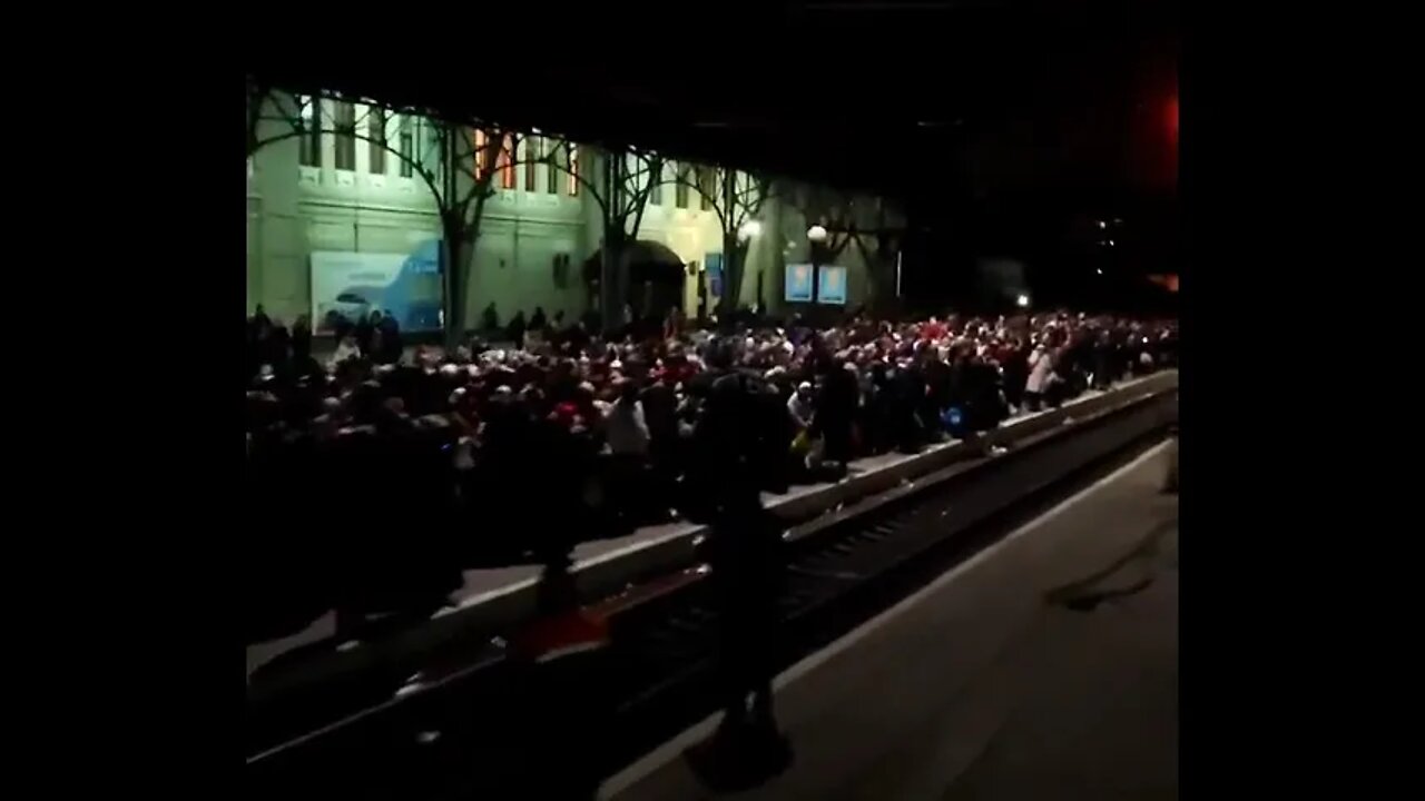 Ukrainians wait for a train at the main railway station in #Lviv