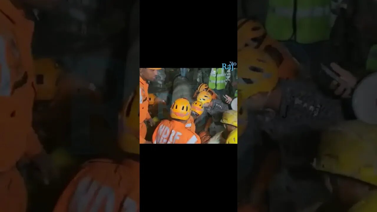 Moment Rescued worker comes out of the rescue pipe