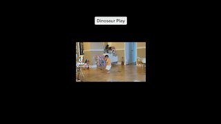 Baby boy and sister play dinosaur