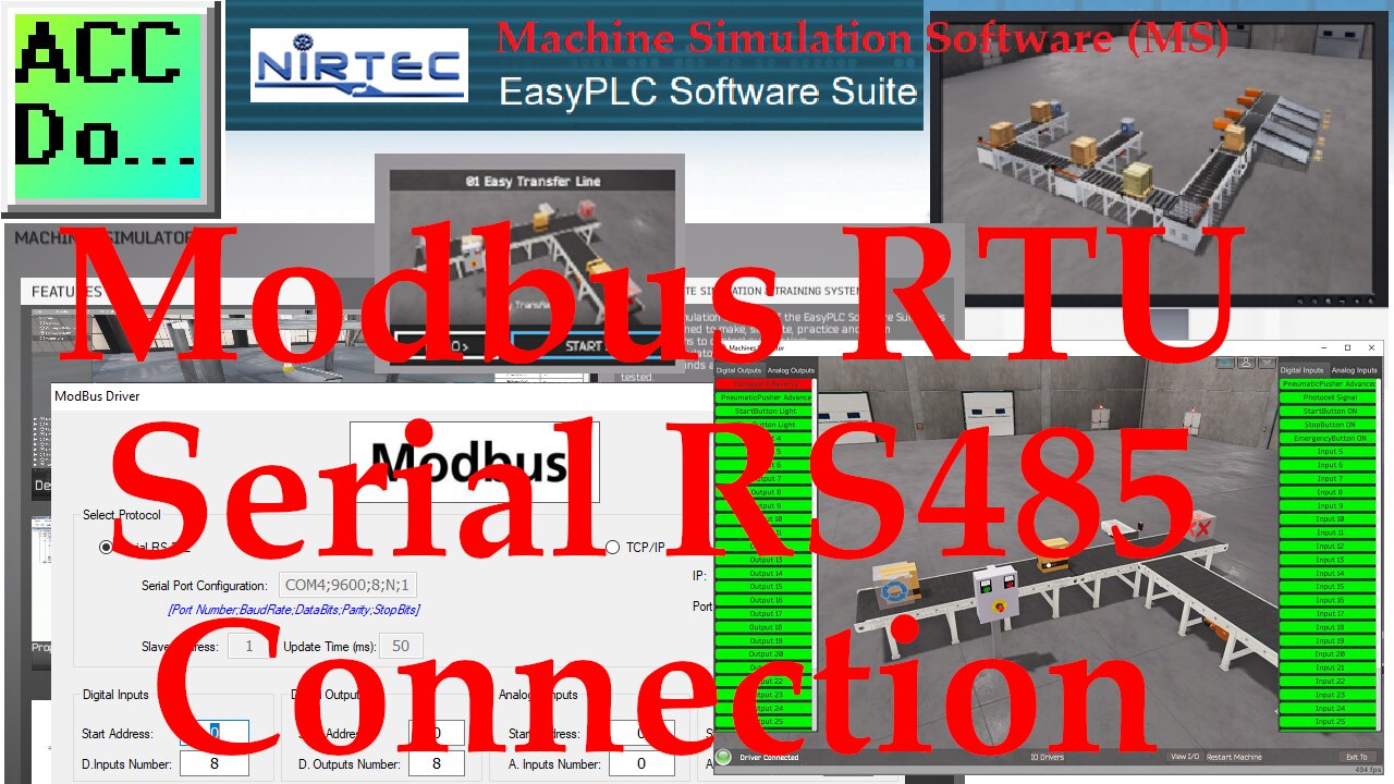 Machine Simulation Software (MS) Modbus RTU Serial RS485 Connection