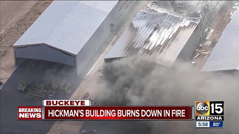 Fire destroys building at Hickman Family Farms