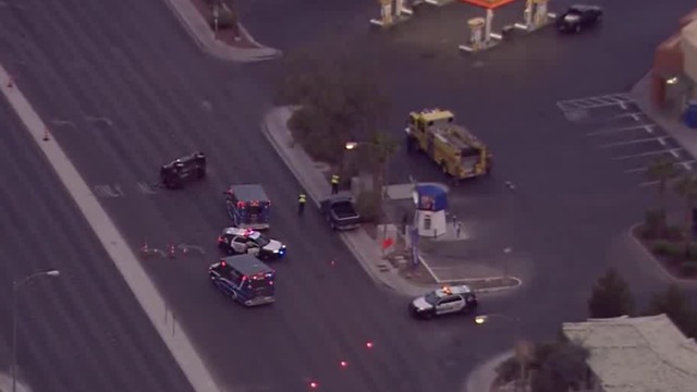 Rollover crash blocking road at Silverado Ranch, Las Vegas Boulevard