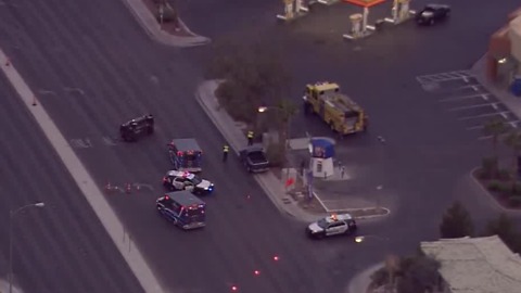 Rollover crash blocking road at Silverado Ranch, Las Vegas Boulevard