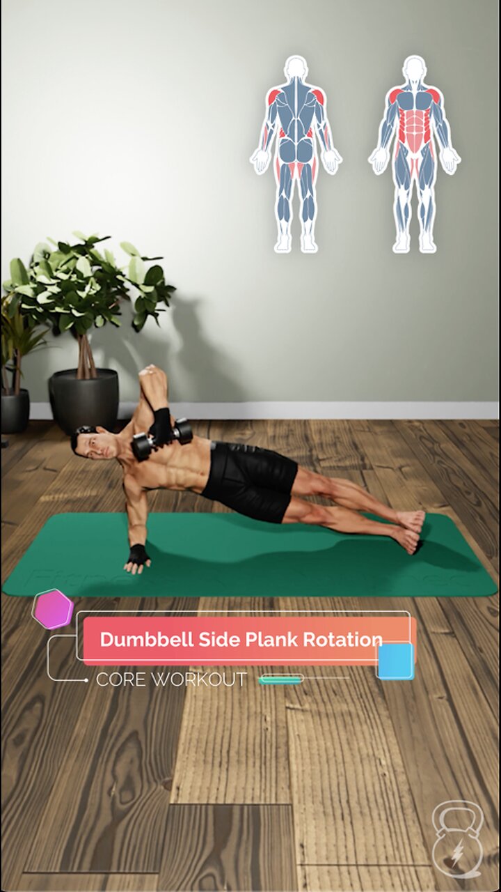 Dumbbell Side Plank Rotation Workout rumble shorts short