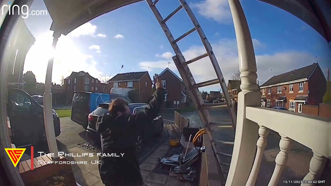 Ladder Fall Caught on Ring Camera | Doorbell Camera Video