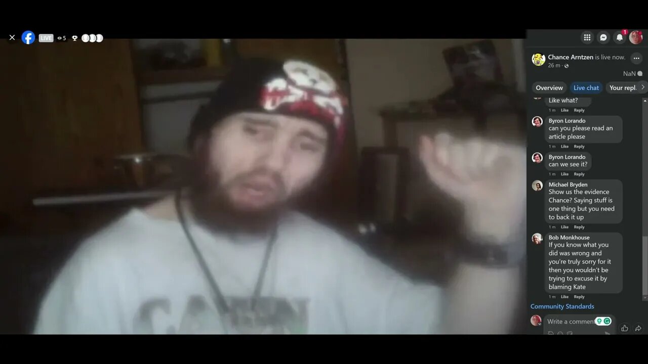 Cyraxx on FB Live. "why i dont really have a choice but to do my music art and merch". 11/26/2023.