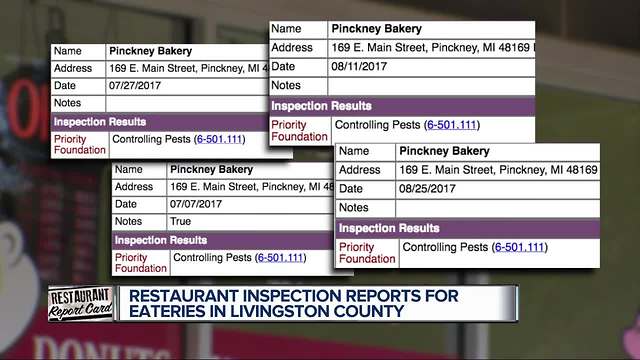 Inspector report cards detail problems at three Livingston County restaurants