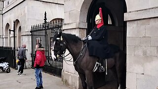 Kings guard charges his Horse at 3 mouthy teenage tourist #horseguardsparade