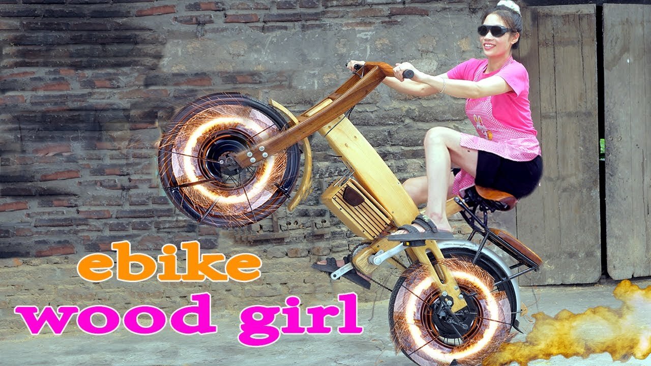 Young Girl Turns a Log Into a Bicycle