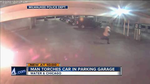 Man torches car in parking garage