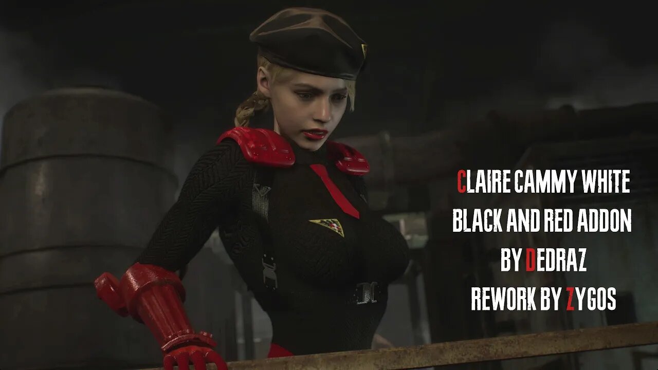 Resident Evil 2 Remake Claire Cammy White black and red addon outfit mod