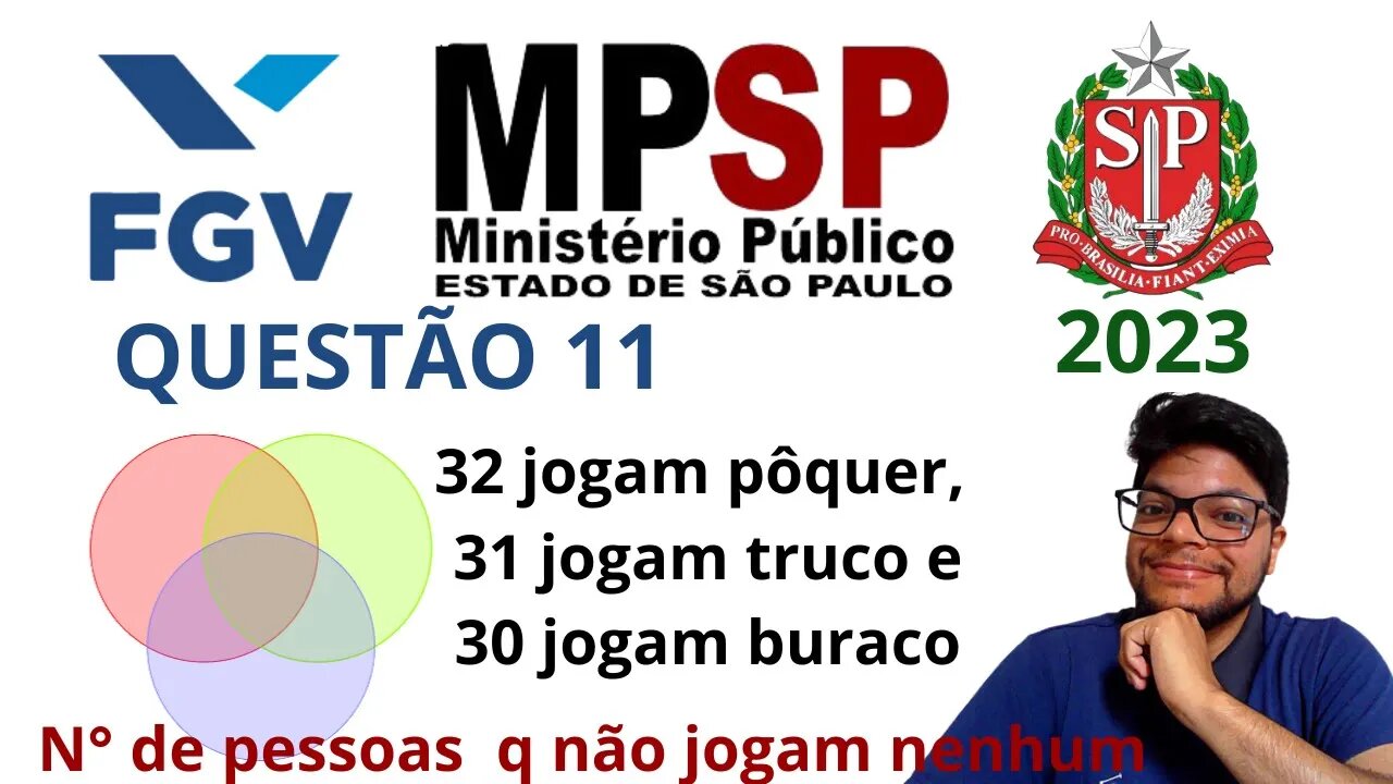 Prova da MPE SP 2023 | Banca FGV Questão 11 | Conjuntos | Em um grupo de 50 pessoas, 32 jogam pôquer