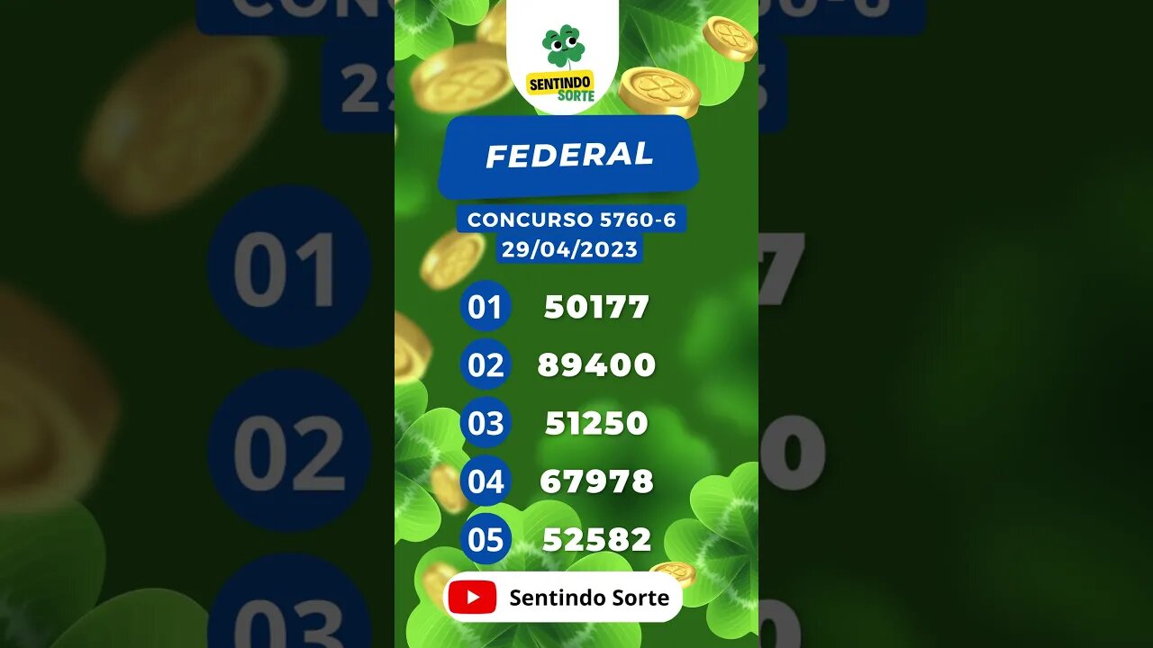 🍀 Resultado LOTERIA FEDERAL 5760-6 | 29/04/23 | Sentindo Sorte #shorts