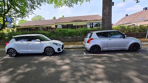 Lowered Suzuki Swift Sport cars: comparing grey ZC31S & white ZC33S. Differences in generations