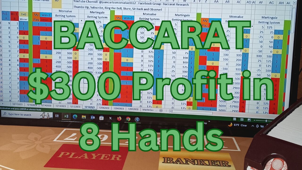 Baccarat Play 12102023: 3 Strategies, 2 Bankroll Management Each. Baccarat Research.