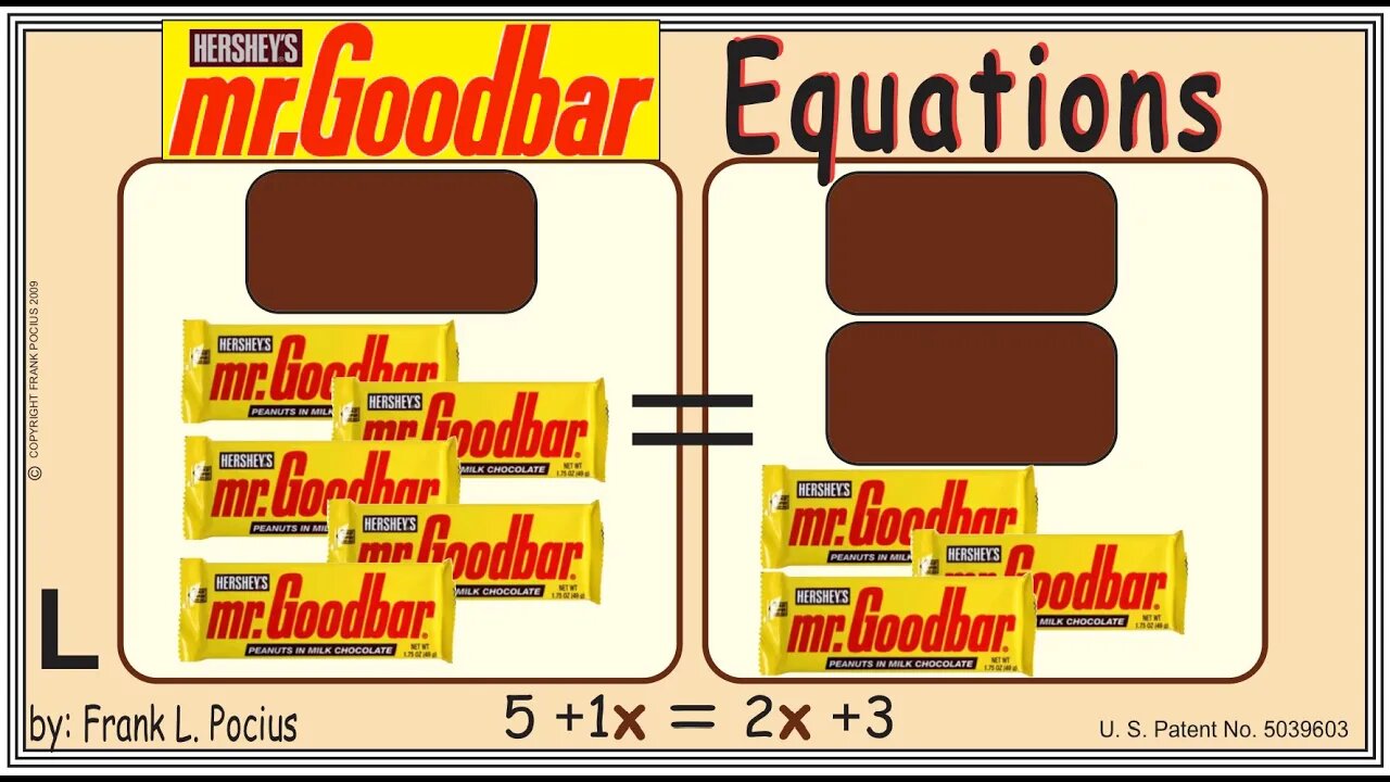 VISUAL mrGOODBAR 5+1x=2x+3 EQUATION _ SOLVING BASIC EQUATIONS _ SOLVING BASIC WORD PROBLEMS