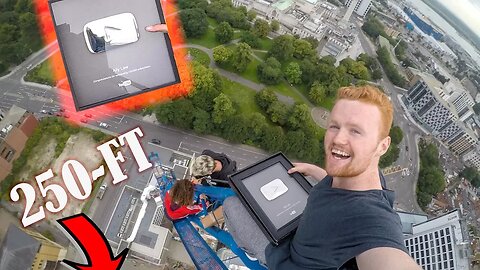 UNBOXING 100K PLAY BUTTON ON TOP OF CRANE!!