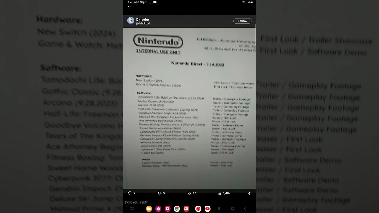 Nintendo direct leak