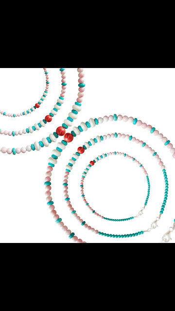 Turquoise roundle beads Mop pink Princess spiny oyster beads handmade necklace 01