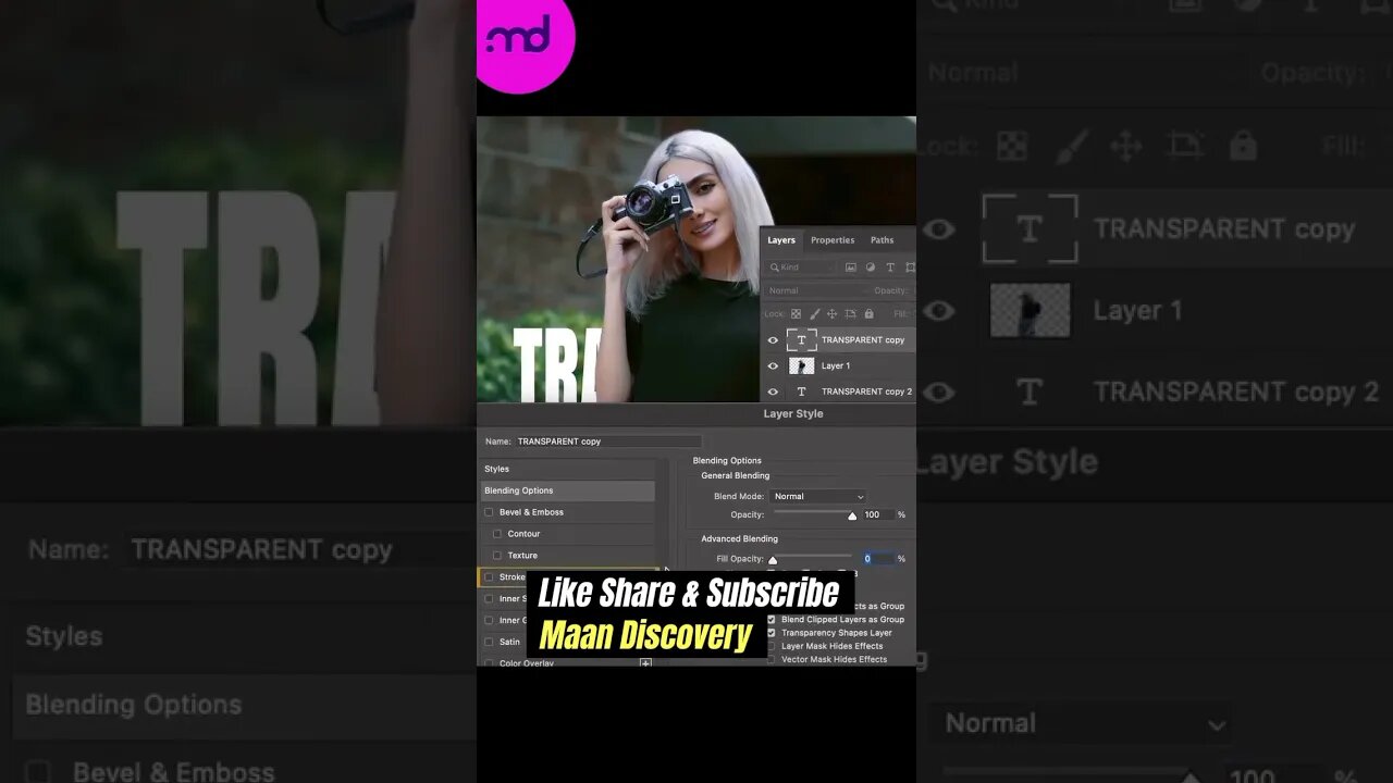 How to create Transparent Text Effect in Photoshop #shorts