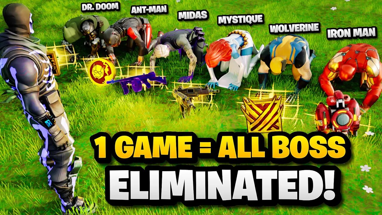 ALL *NEW BOSSES* ELIMINATED in ONE GAME - Fortnite Shadow Midas Boss, Wolverine, Dr. Doom & Iron Man