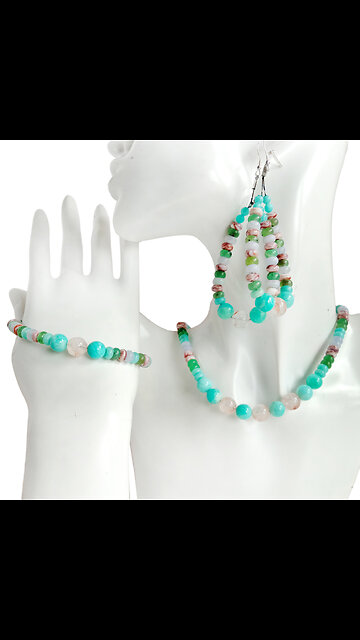 Sakura onyx and blue Amazonite shell purple onyx jasper roundle beads handmade jewelry set Gifts 01