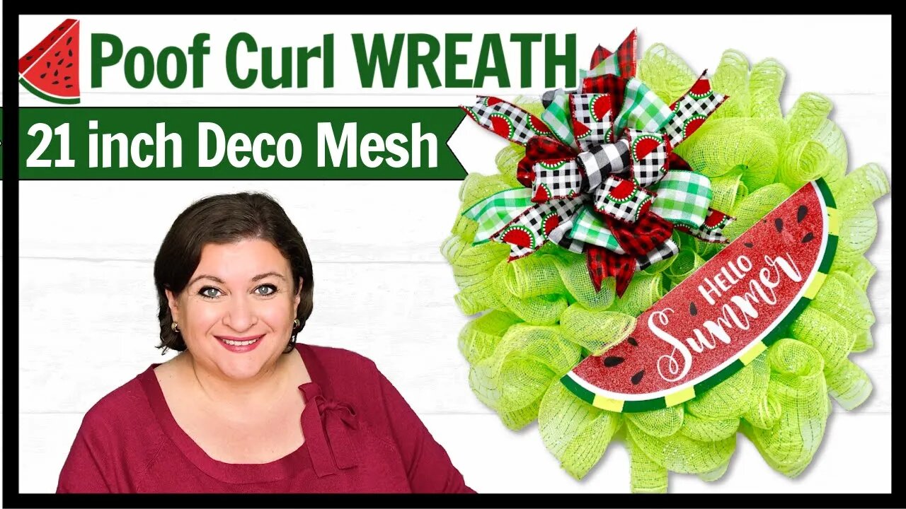 Farmhouse WATERMELON Poof Curl WREATH 21 inch DECO MESH Summer Big bow DIY step by step Tutorial